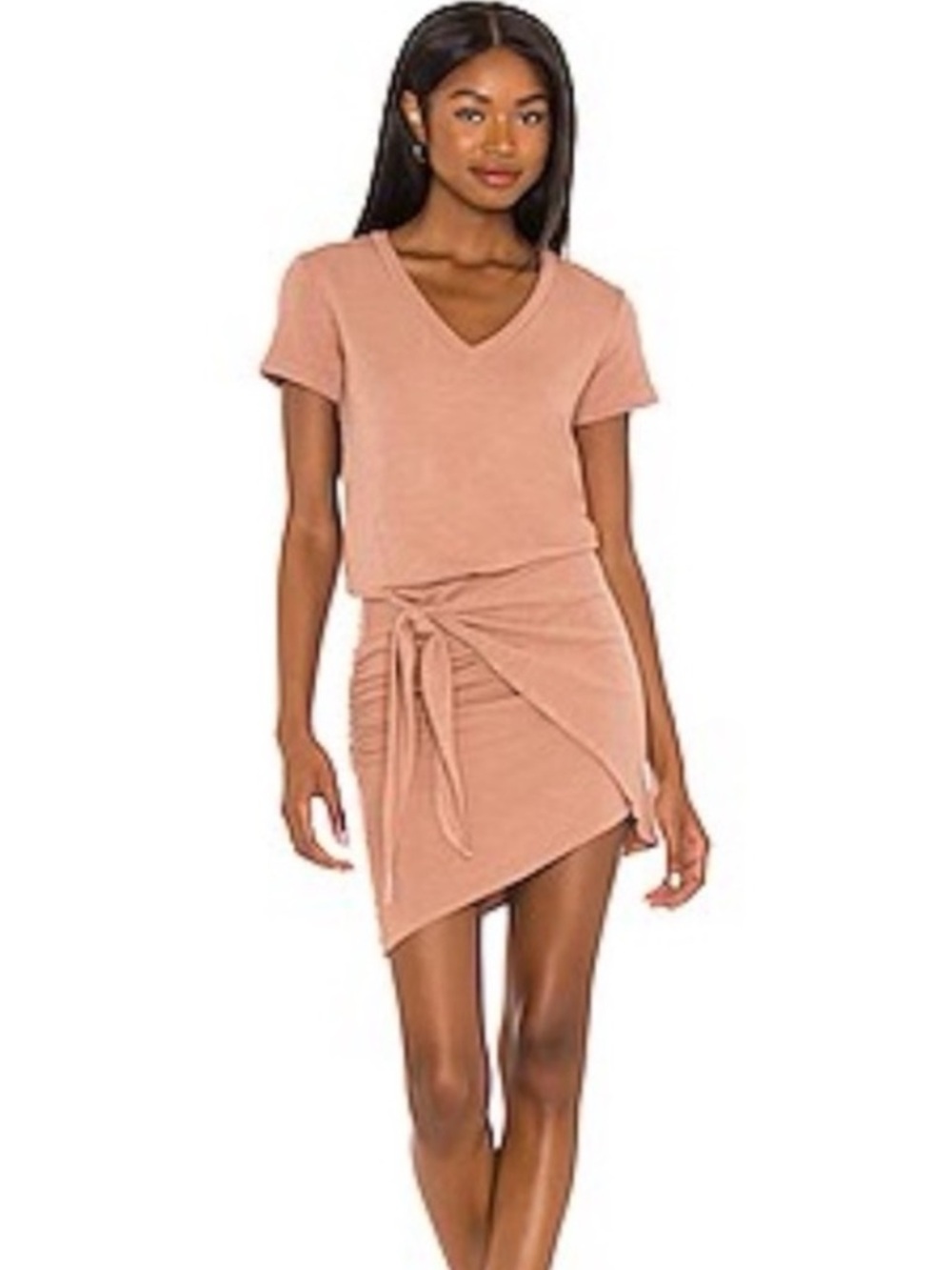 NWT MONROW xRevolve Supersoft V Dress Dry Rose Faux Wrap Size L